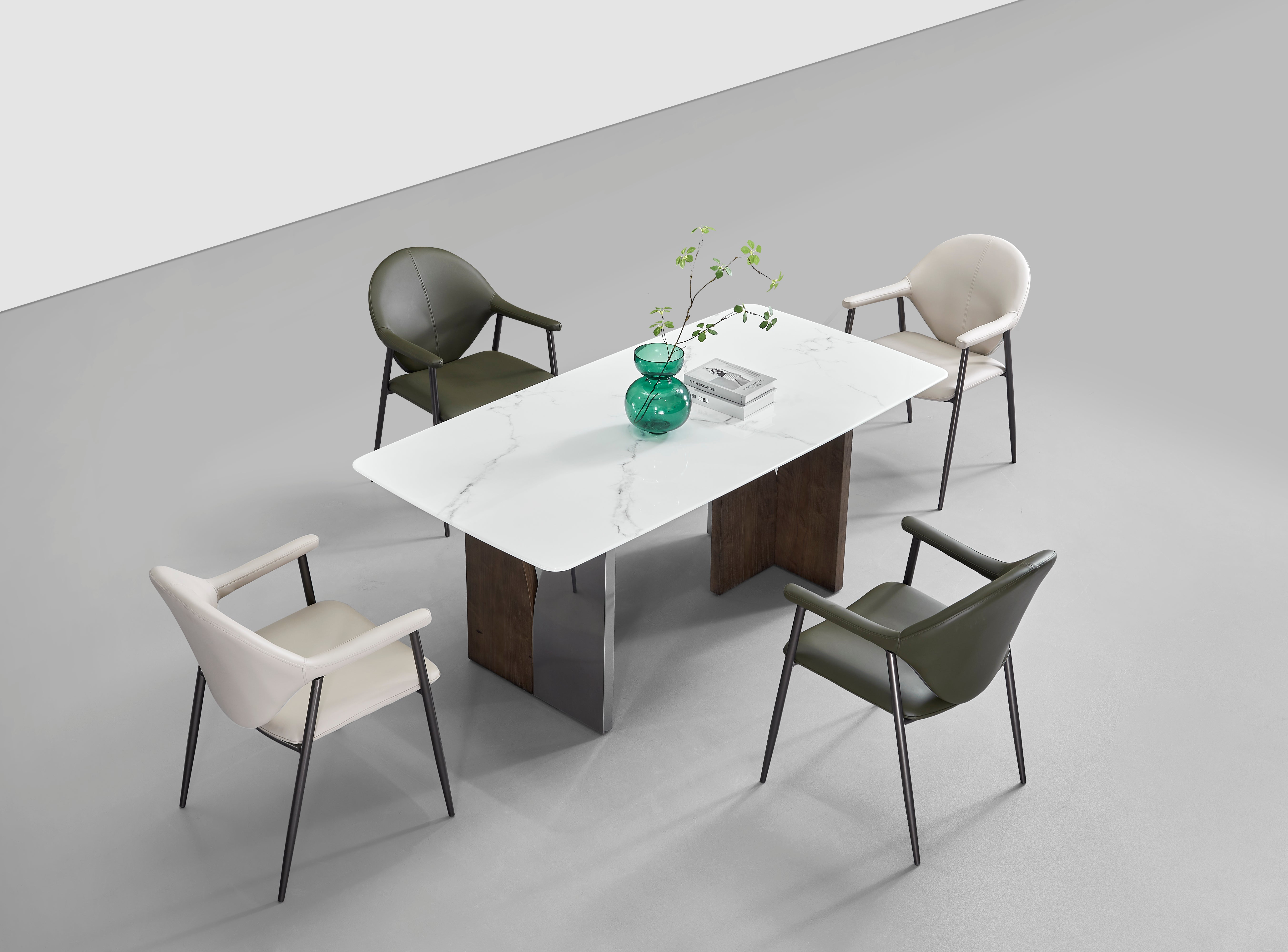 Lumino Fusion Dining Collection: Mirror Steel × Ash Veneer ×Artificial Marble