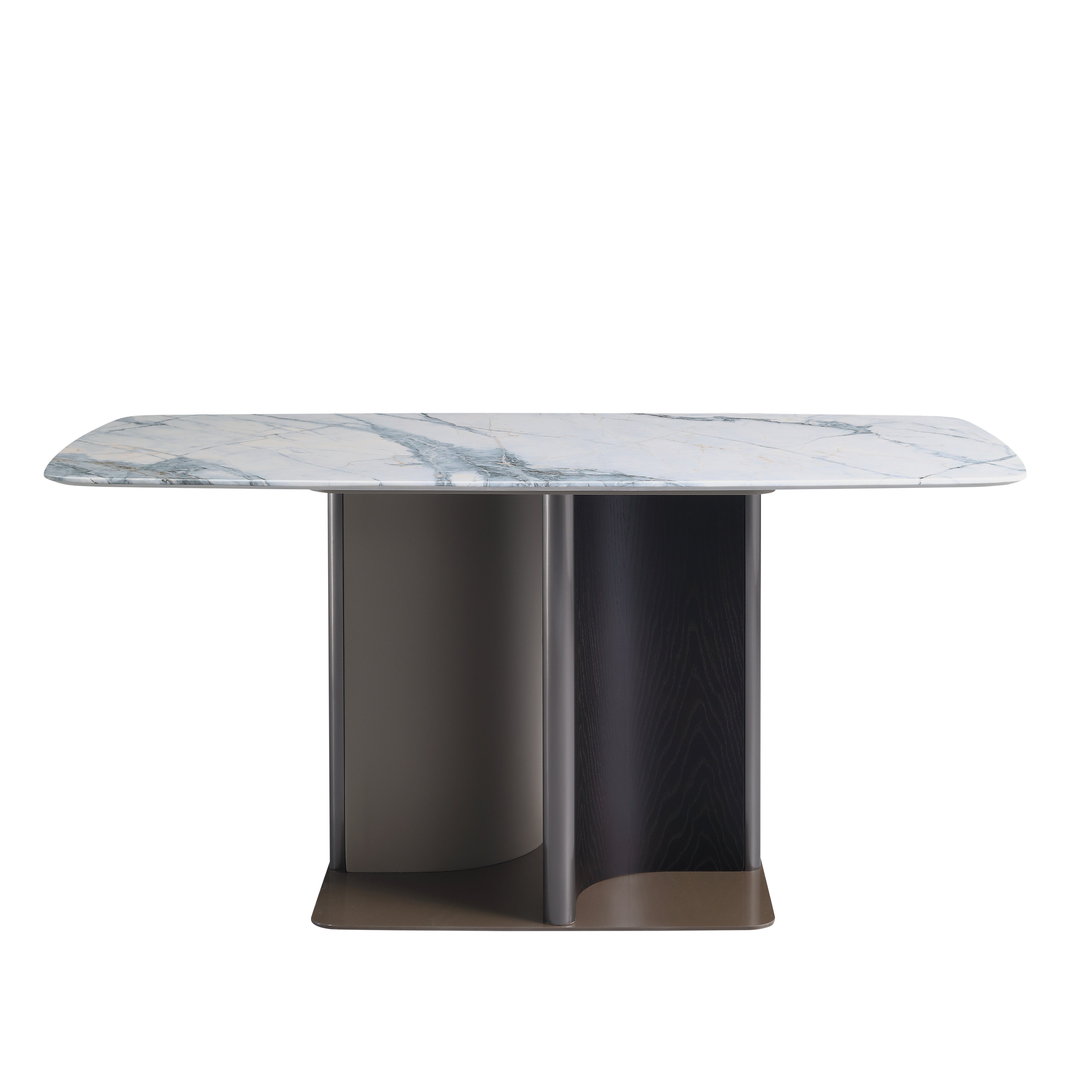 UrbanElegance Dining Set: Stainless Steel & Wood Base with Marble Top