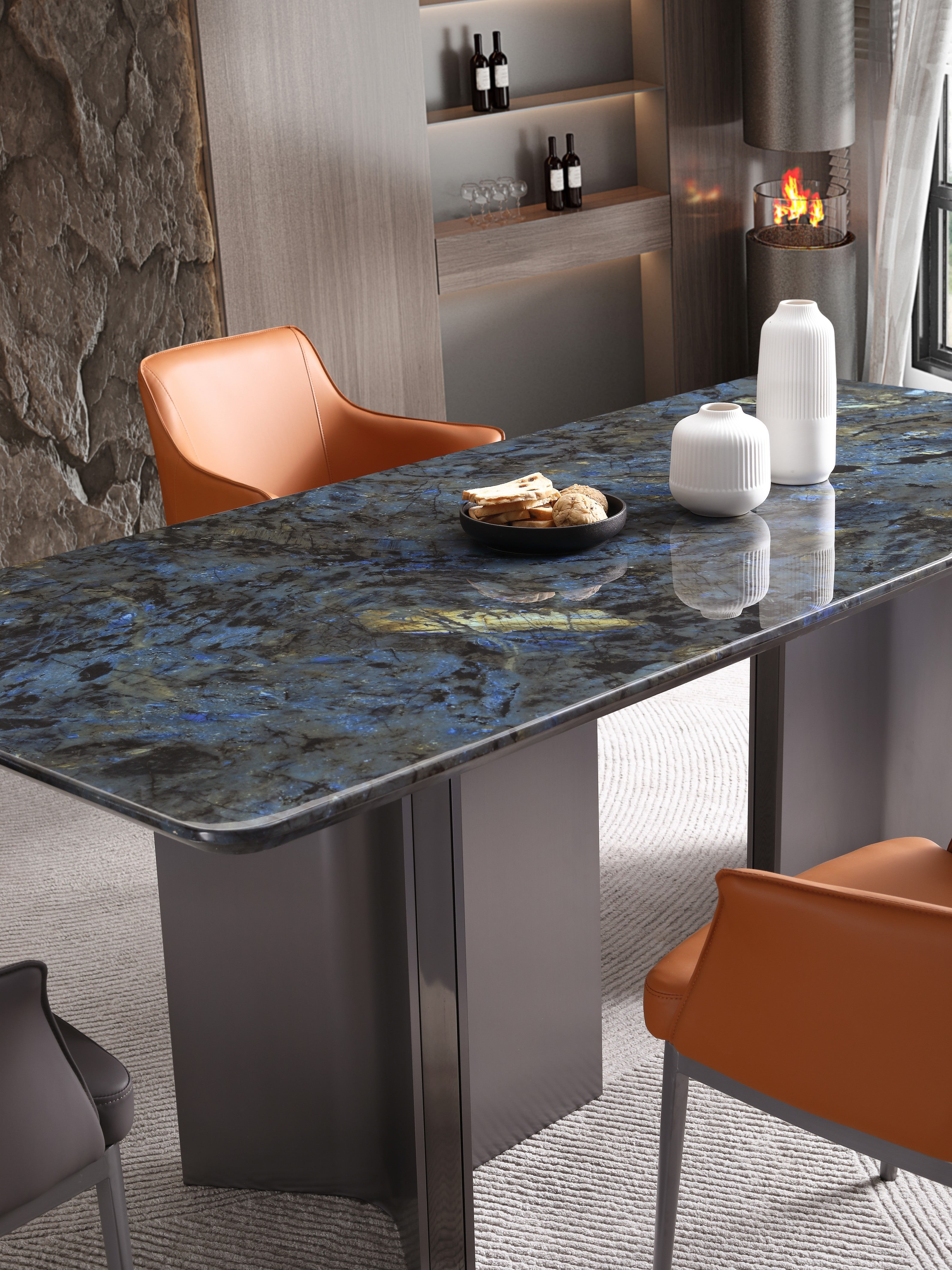 Urban Elegance Dining Set: Stainless Steel Base with Marble Top