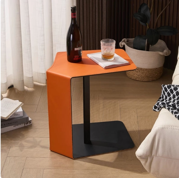 Saddle leather side table