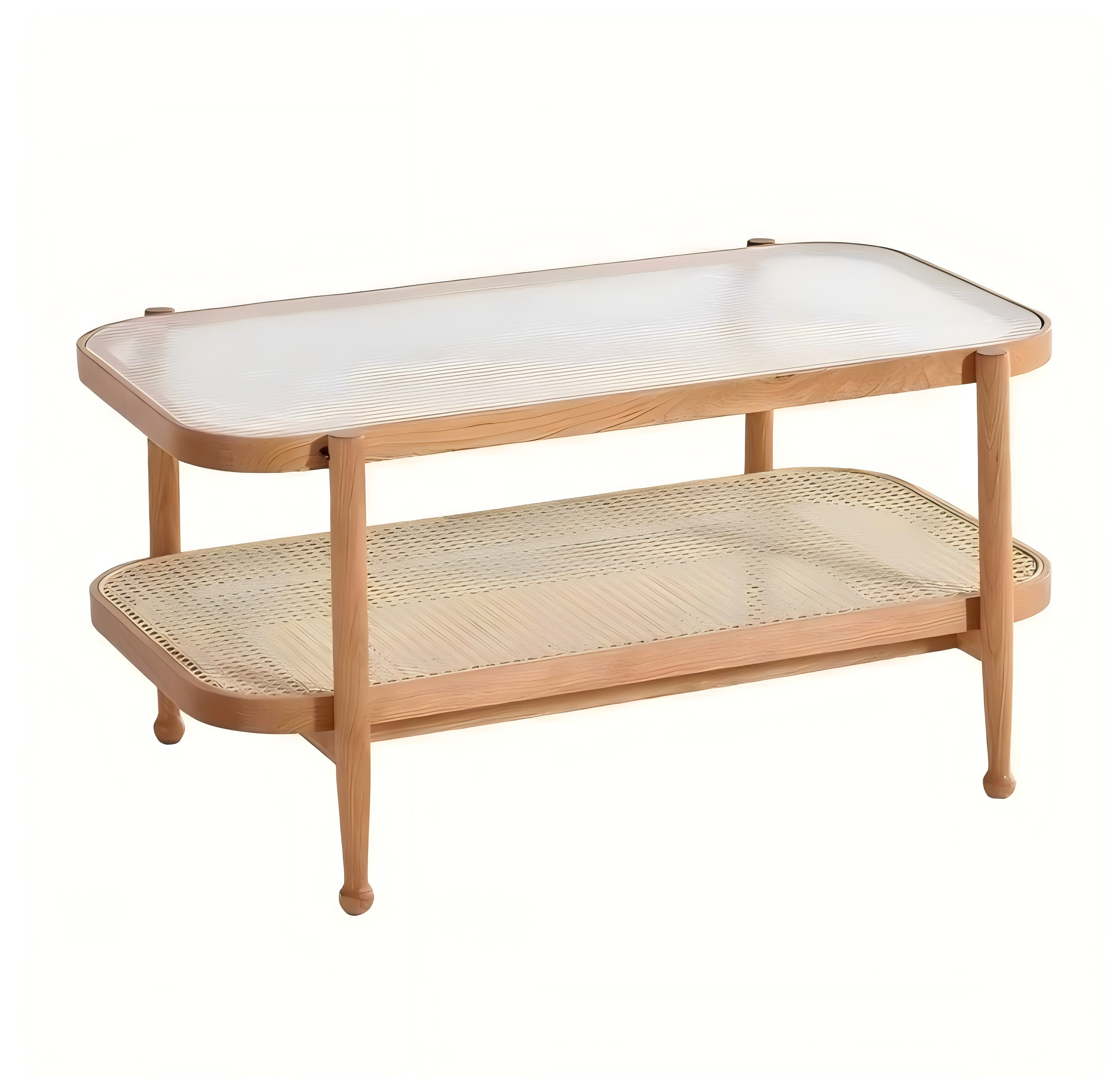 Natural Genuine Rattan Woven Long Rainbow Glass Square Tea Table