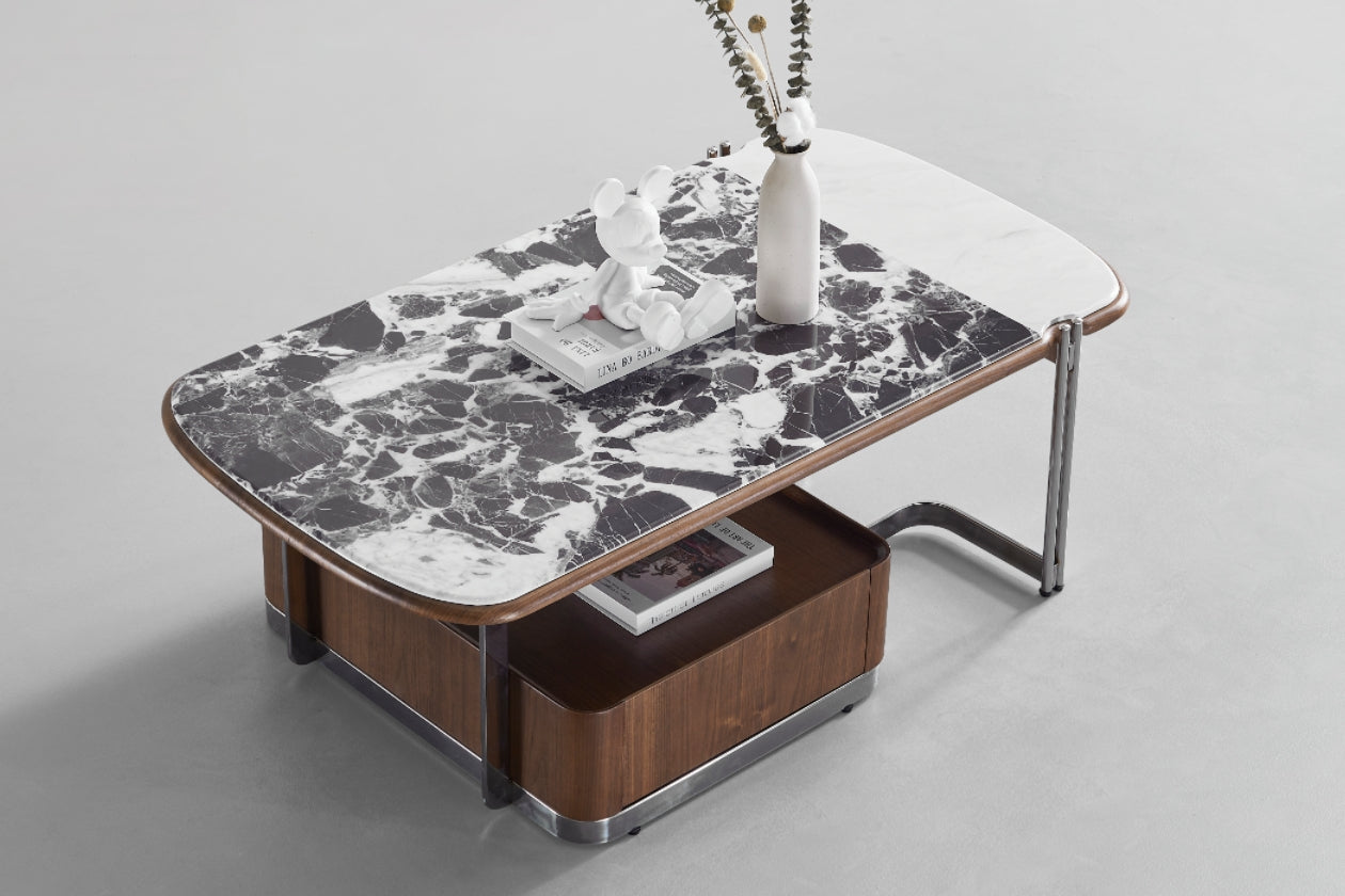 Zenith Modern Marble Coffee Table | Metal & Wood Fusion
