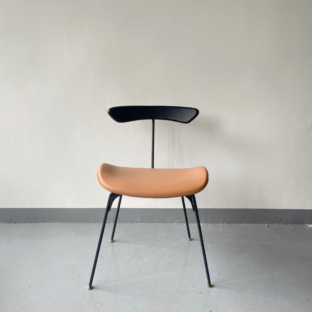 Ant Dining Chair – Modern Metal Frame with Solid Wood Backrest & Soft Cushioned Seat – Mid-Century Minimalist Kitchen Chair with Gold-Tipped Legs