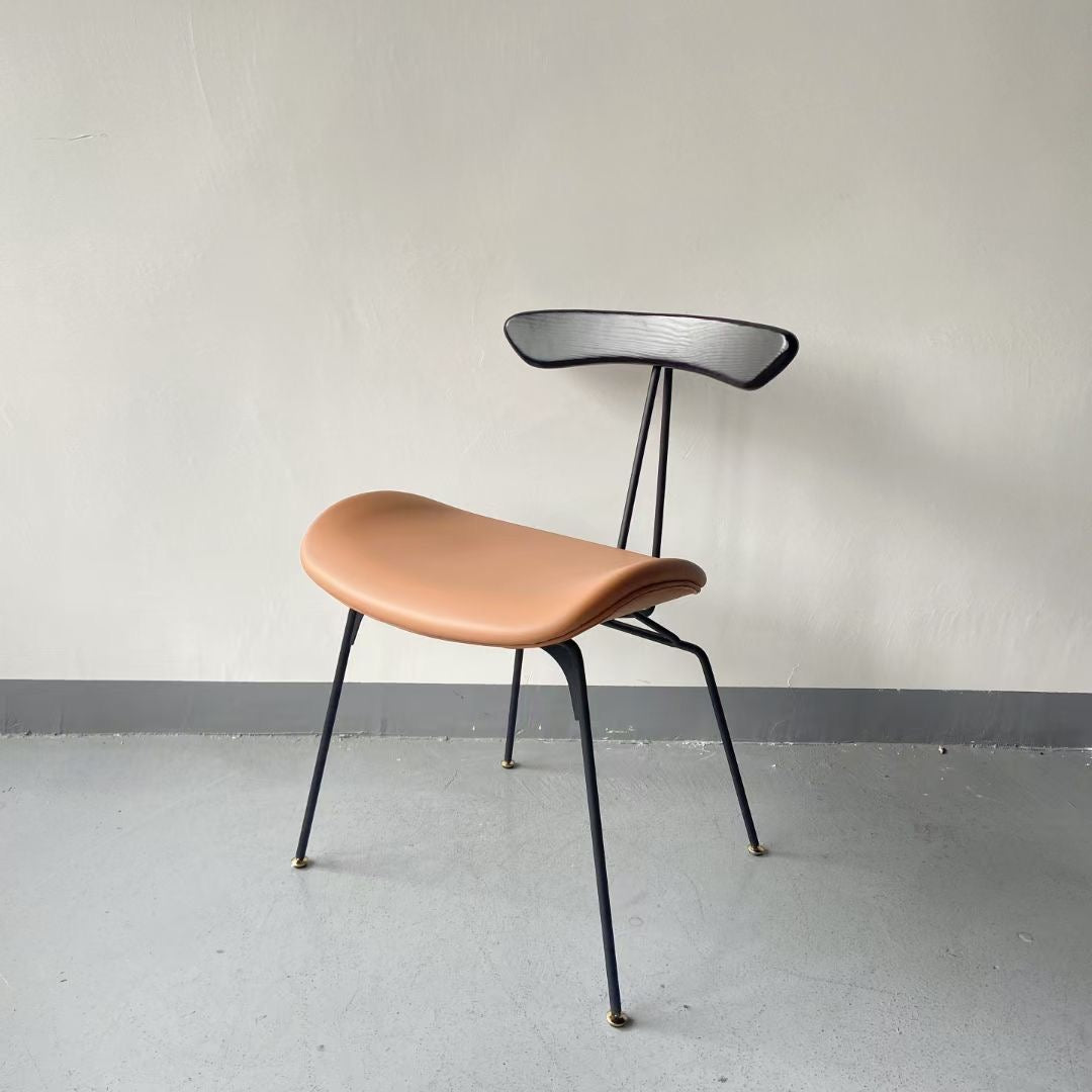 Ant Dining Chair – Modern Metal Frame with Solid Wood Backrest & Soft Cushioned Seat – Mid-Century Minimalist Kitchen Chair with Gold-Tipped Legs