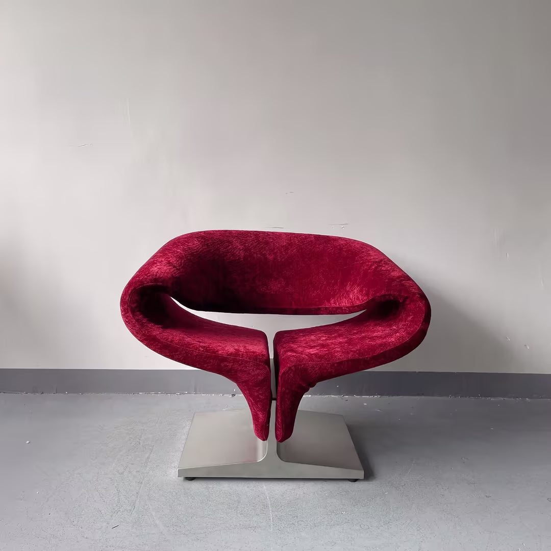 Scarlet Ribbon Lounge Chair – Fluid Organic Silhouette with Brushed Steel Base – Avant-Garde Statement Piece