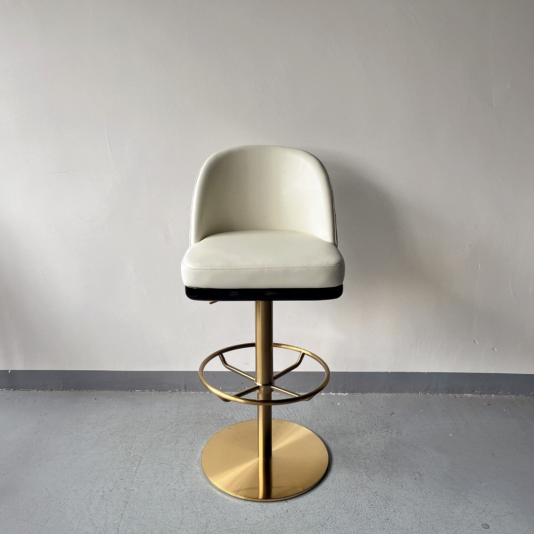 Durable Adjustable Leather Bar Stool – Industrial Modern Height-Adjustable Counter Stool with Black Metal Frame & Square Base