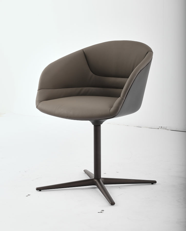 Minimalist Dark Gray Leather Guest Chair – Black Metal Star Base & Ergonomic Design