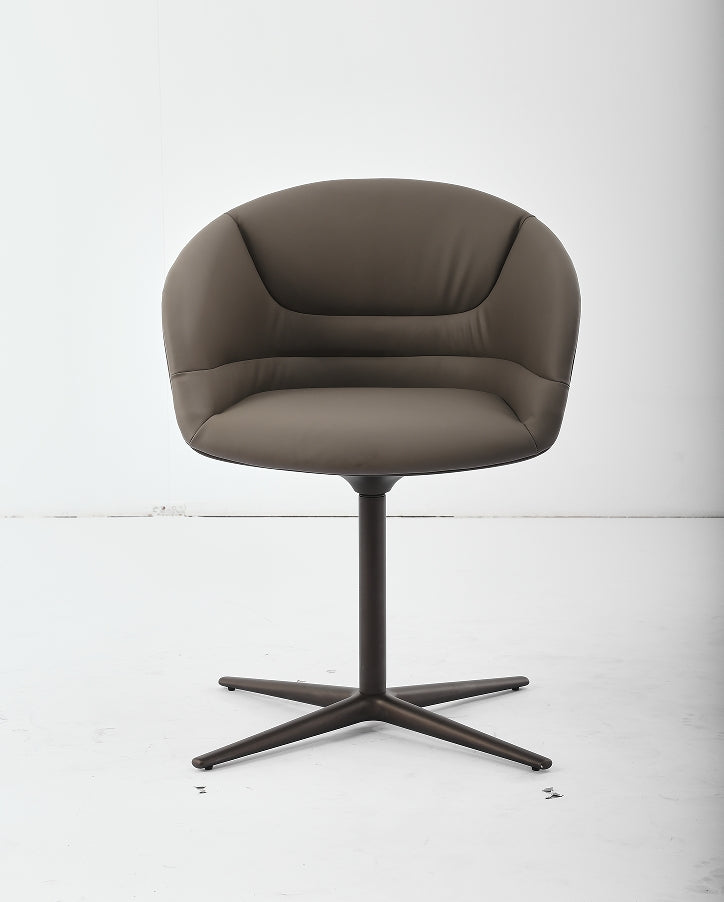 Minimalist Dark Gray Leather Guest Chair – Black Metal Star Base & Ergonomic Design