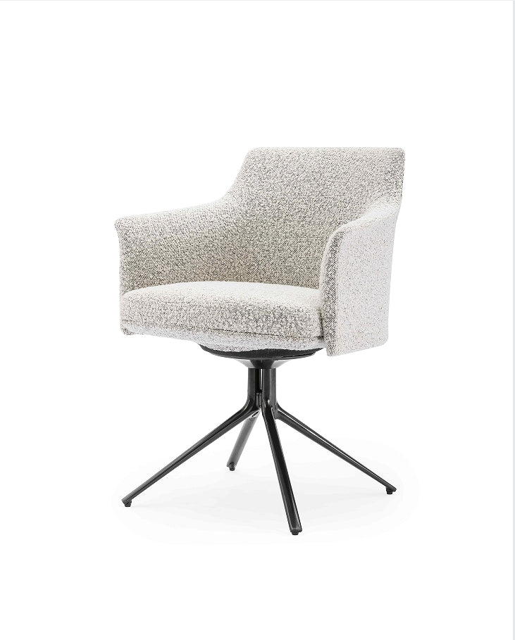 Modern Brown Leather Swivel Chair – Ergonomic Curved Back & Silver Star Base