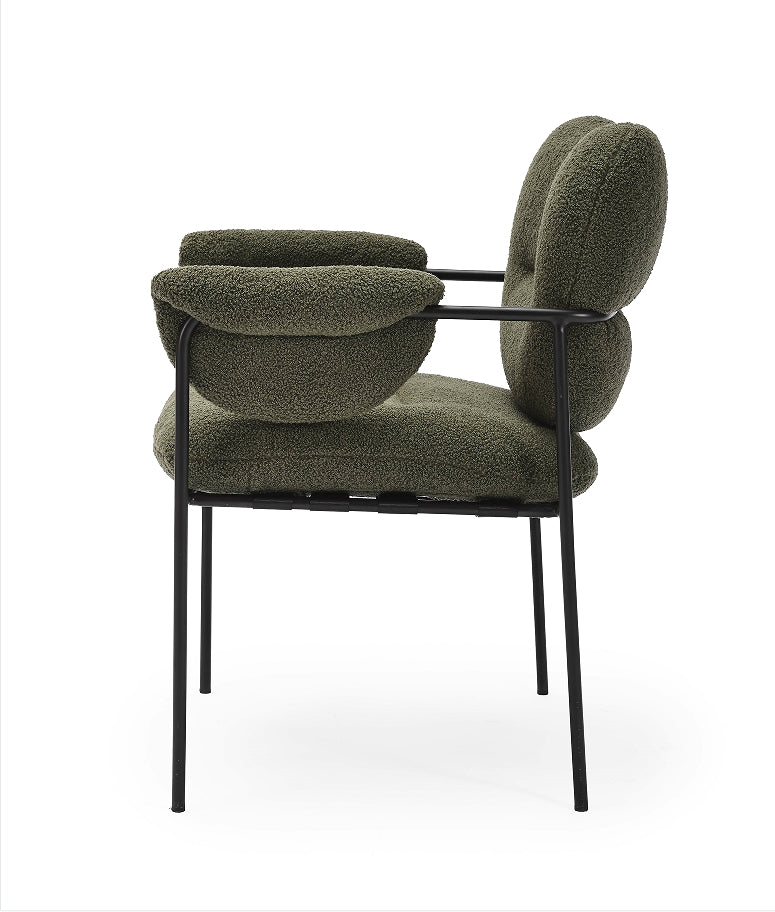 Modern Curved Armchair – Blue & White Textured Fabric with Black Tapered Base – Scandinavian Lounge Chair