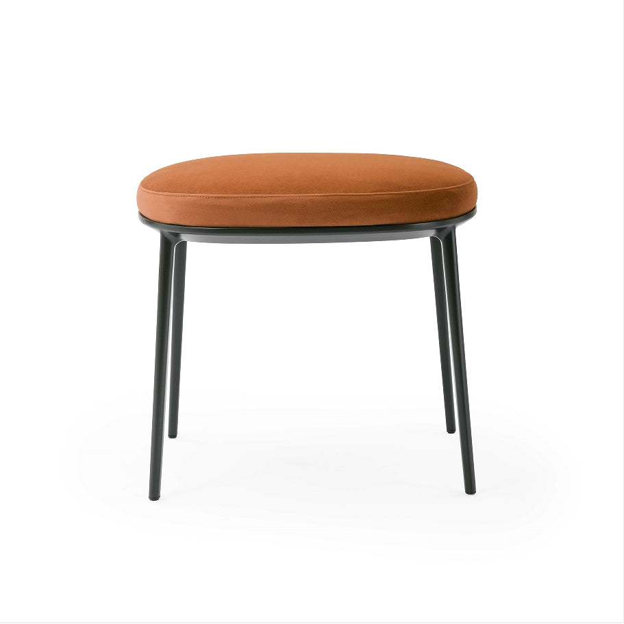 Modern Leather Pouf - Round Terracotta Ottoman with Black Legs