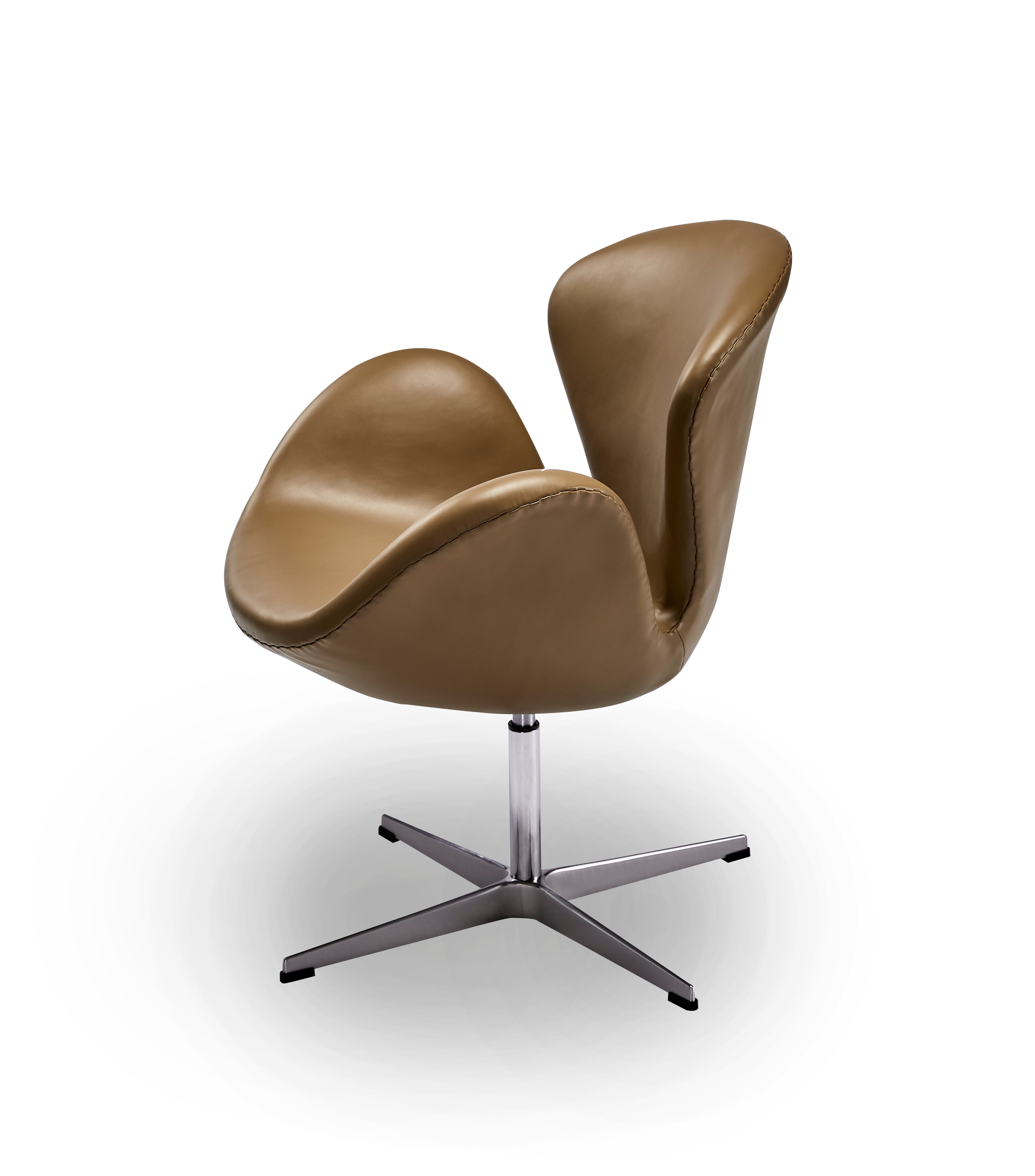 Modern Curved Leather Lounge Chair with Silver Metal Base – Elegant Brown Upholstery