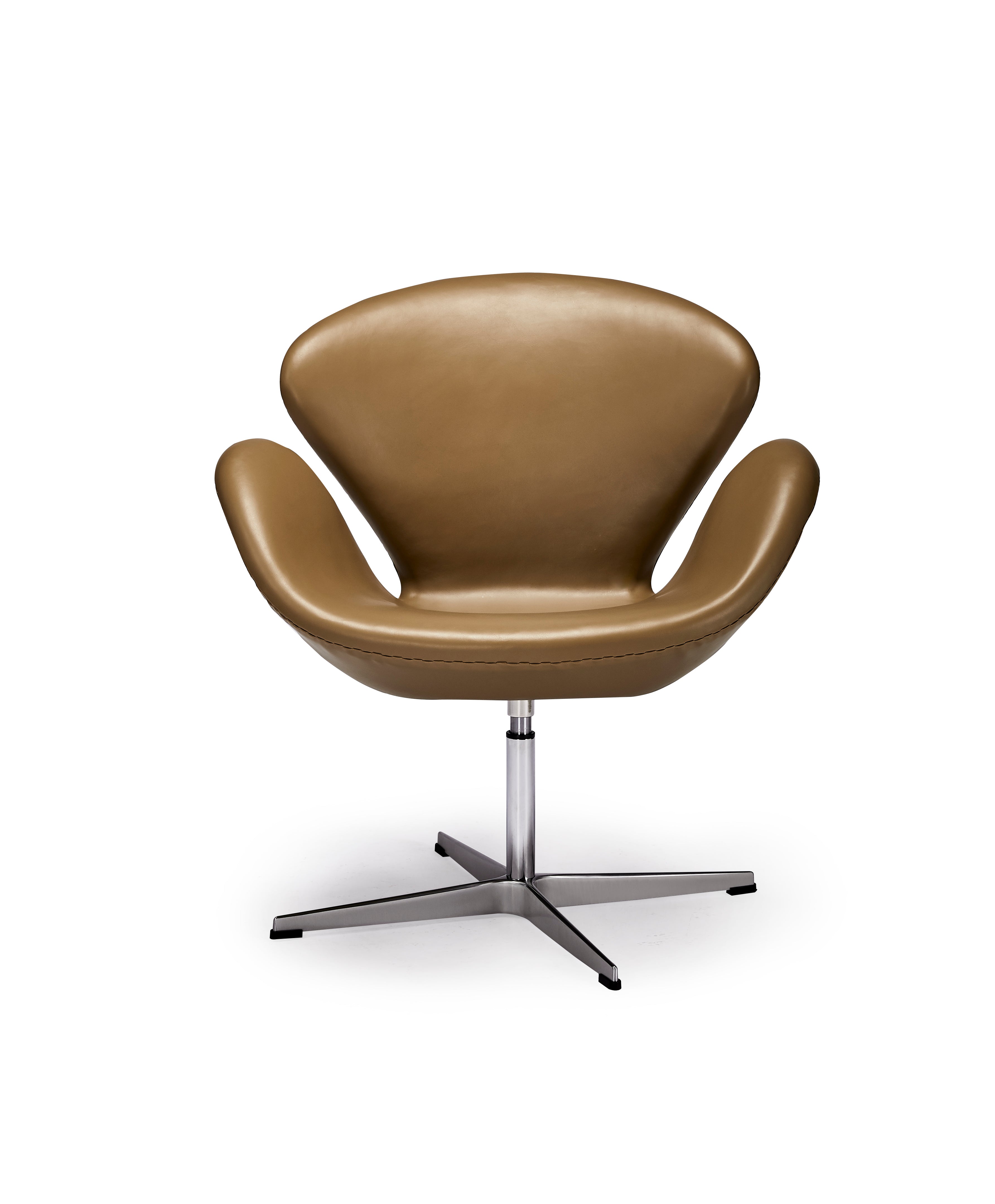 Modern Curved Leather Lounge Chair with Silver Metal Base – Elegant Brown Upholstery