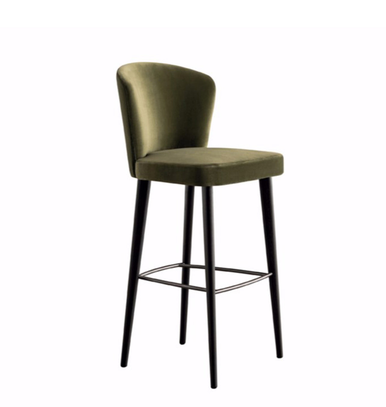 Modern Green Velvet Bar Stool - Metal Footrest