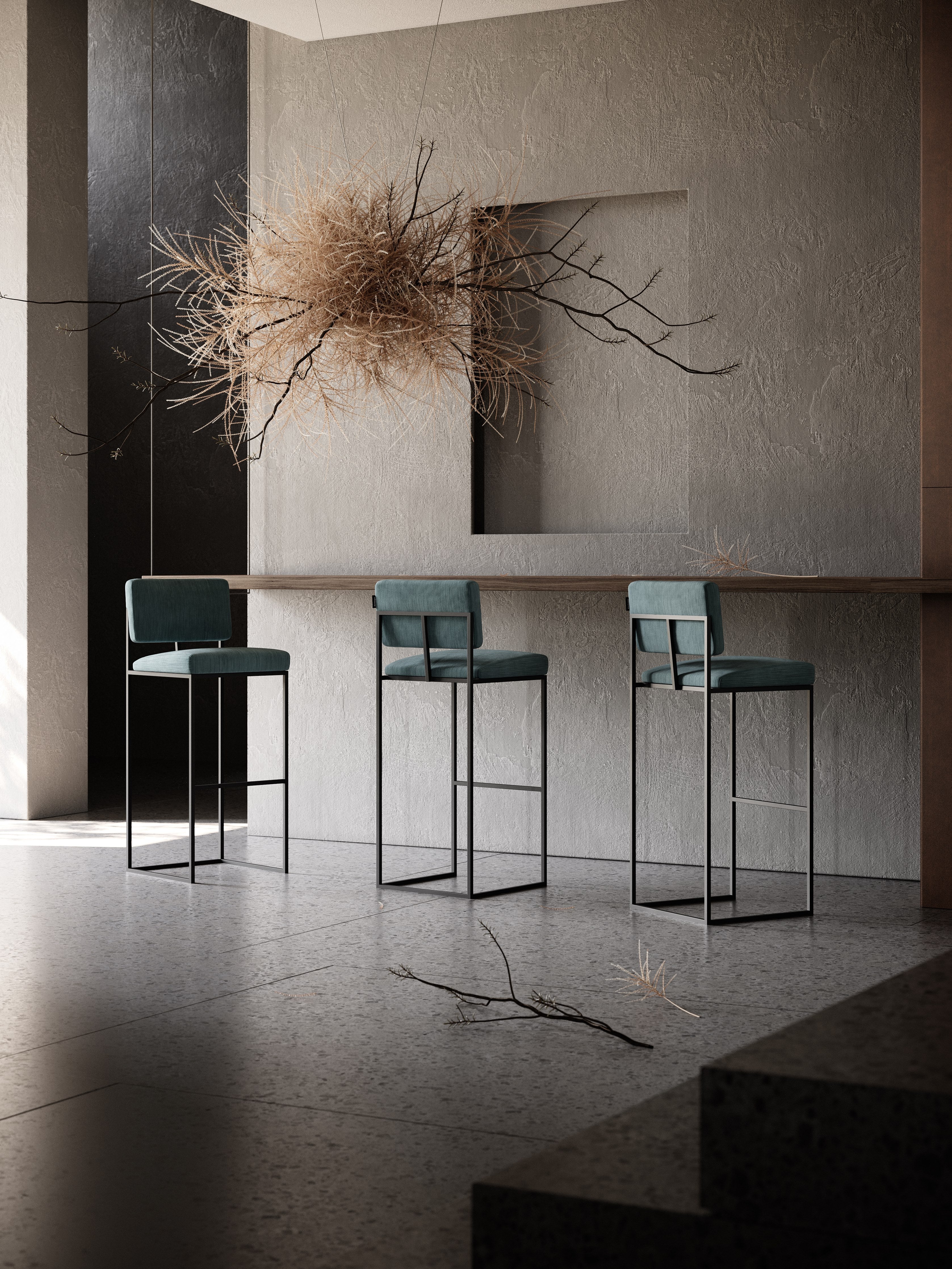 Leather Bar Stool - Modern Metal Frame