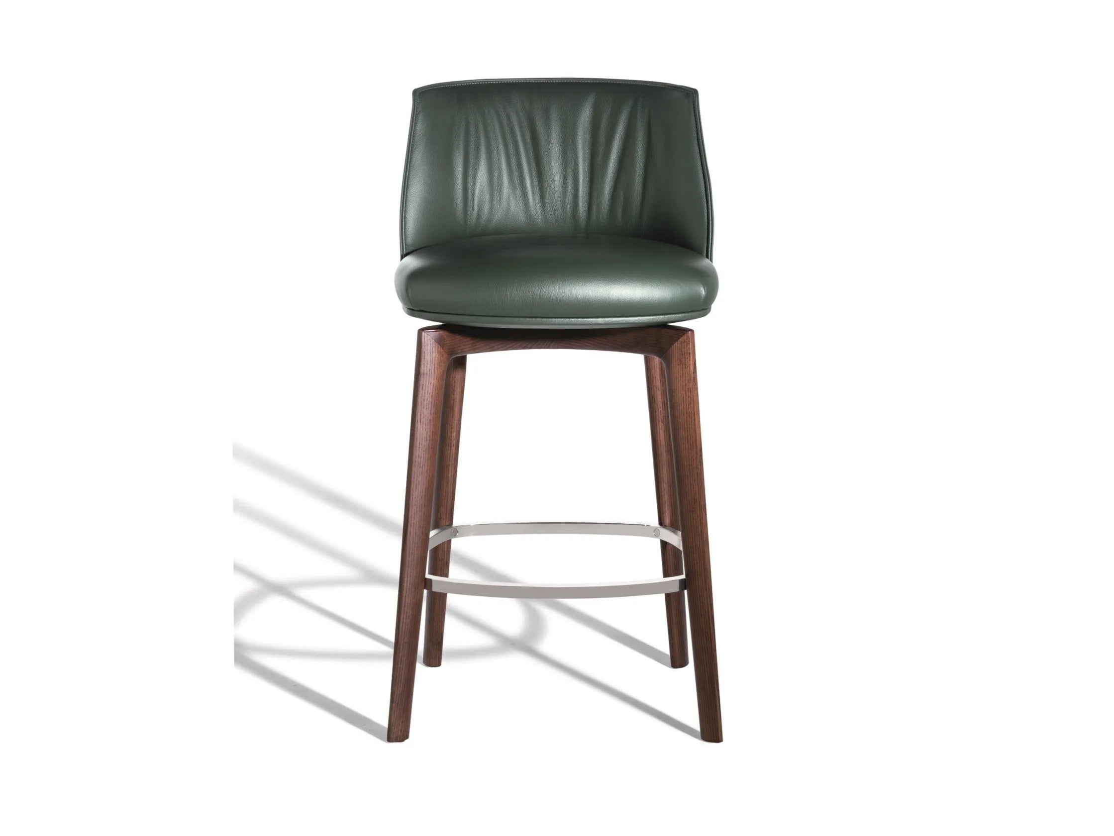 Modern Leather Bar Stool - Wooden Legs with Metal Ring