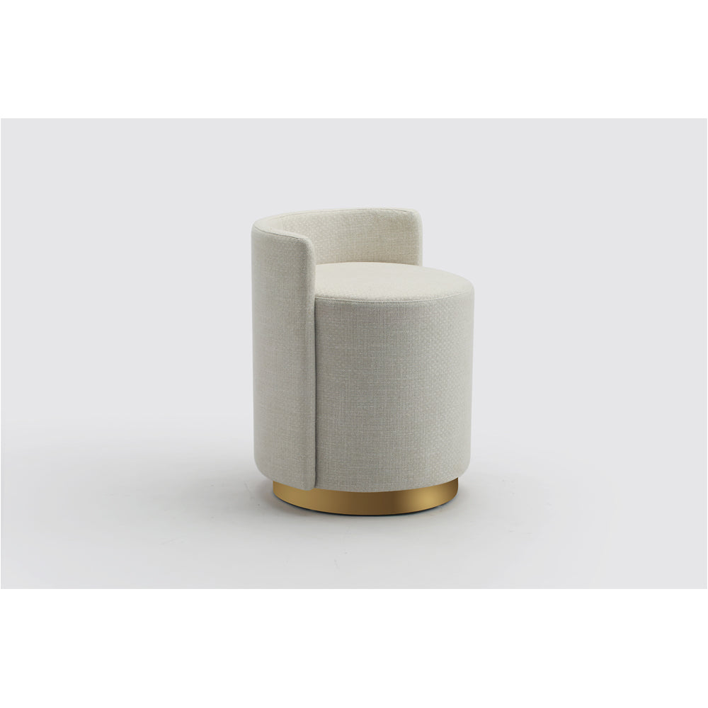 Modern Velvet Stool - Round Cream Ottoman with Gold Base