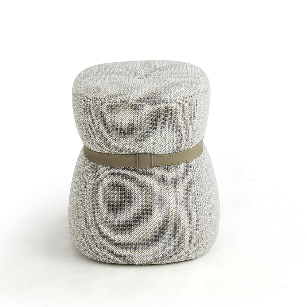 Contemporary Leather Stool - Gray Fabric Ottoman with Green Belt