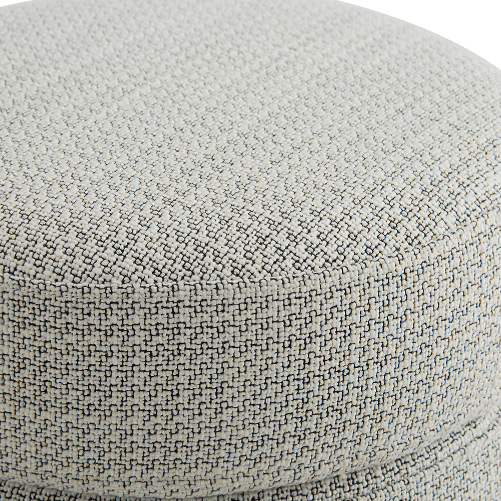 Layered Fabric Pouf - White Textured Ottoman with Wooden Base