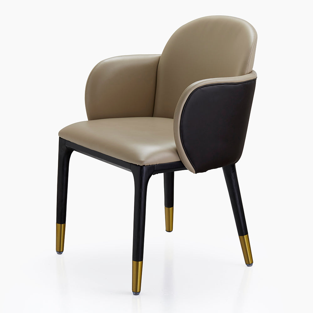 Ergonomic Accent Chair – One-Piece Beige Leather with Splayed Wood Legs