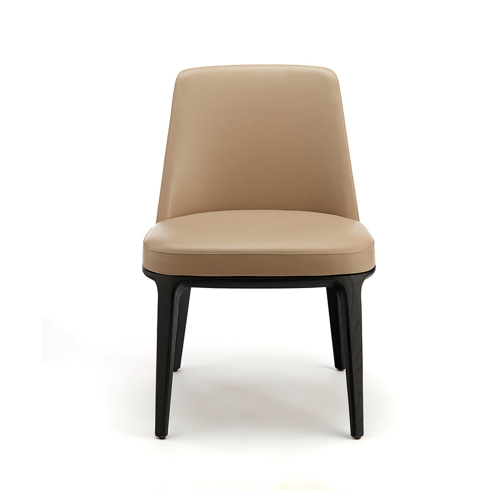 Modern Beige Leather Dining Chair – Black Wooden Tapered Legs