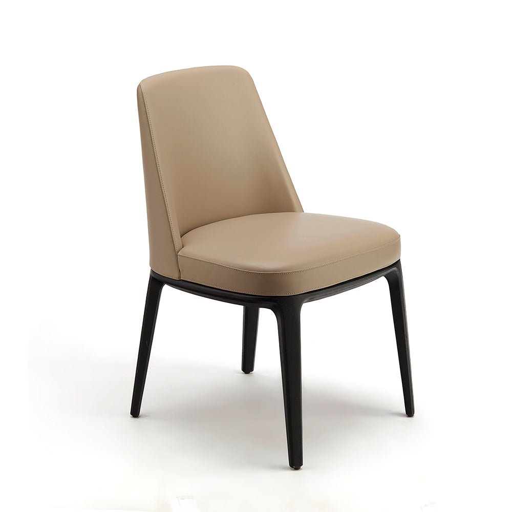 Modern Beige Leather Dining Chair – Black Wooden Tapered Legs