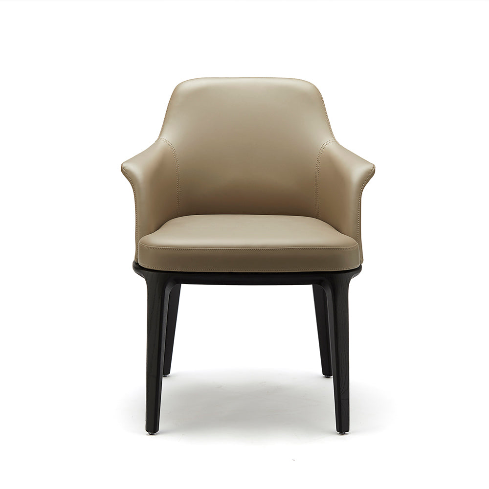 Contemporary Executive Chair - Full-Grain Brown Leather Seat & Backrest - Slim Black Metal Frame - Professional Workspace Seating