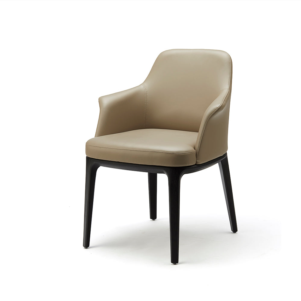 Contemporary Executive Chair - Full-Grain Brown Leather Seat & Backrest - Slim Black Metal Frame - Professional Workspace Seating