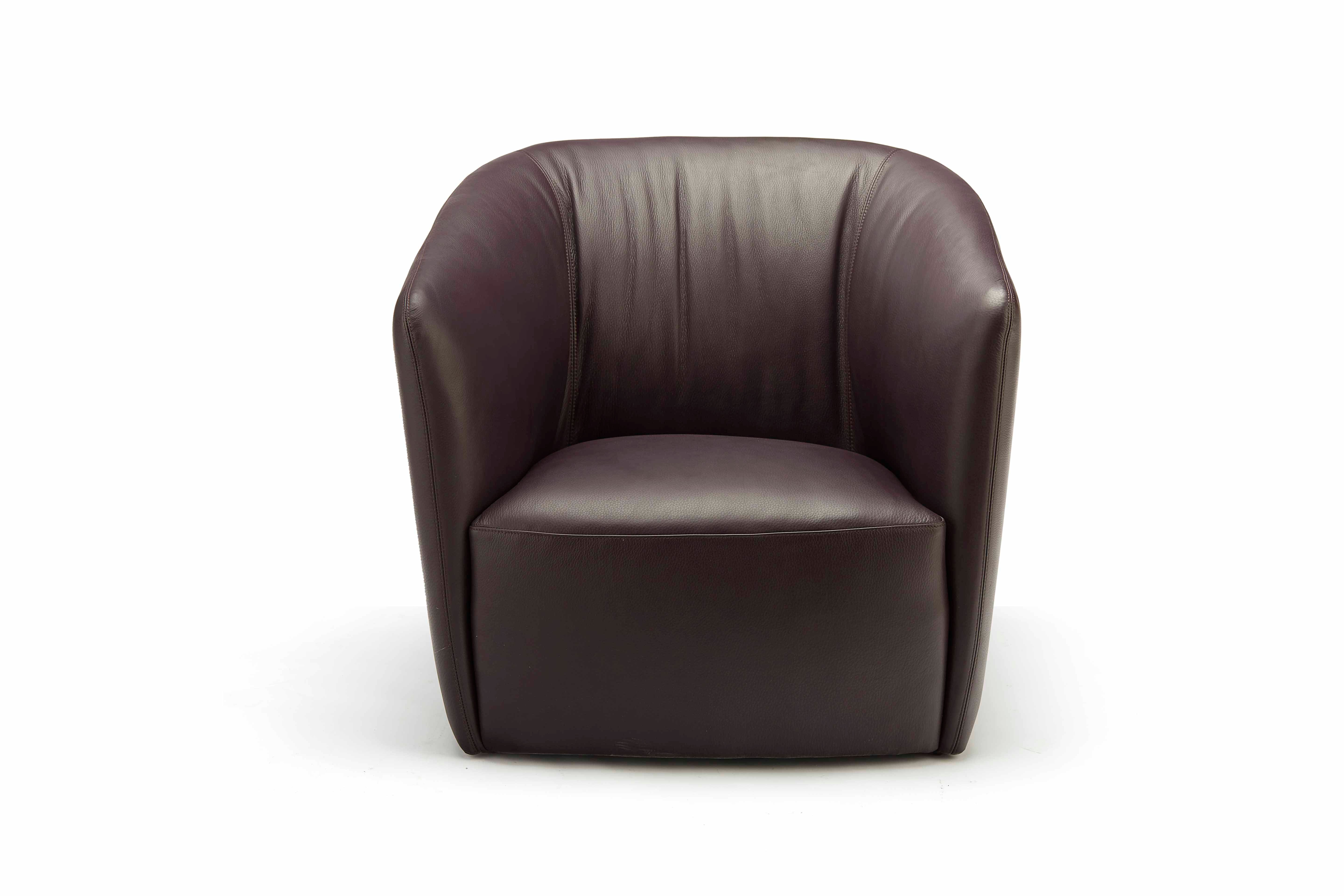 Contemporary Lounge Chair - Smooth Deep Brown Leather with Organic Curved Silhouette