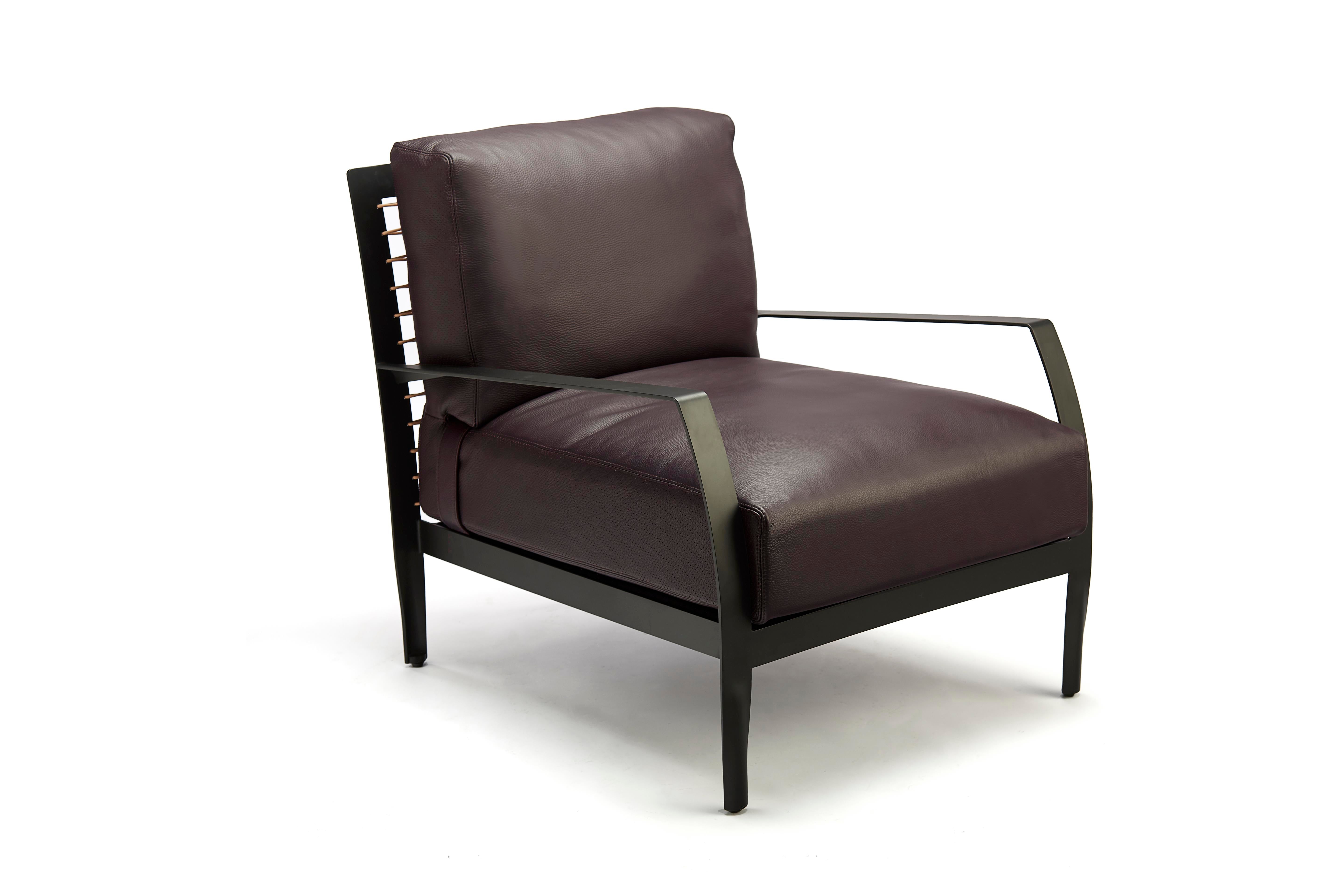 Minimalist Accent Chair - Black Steel Base with Luxe Leather Seat & Backrest
