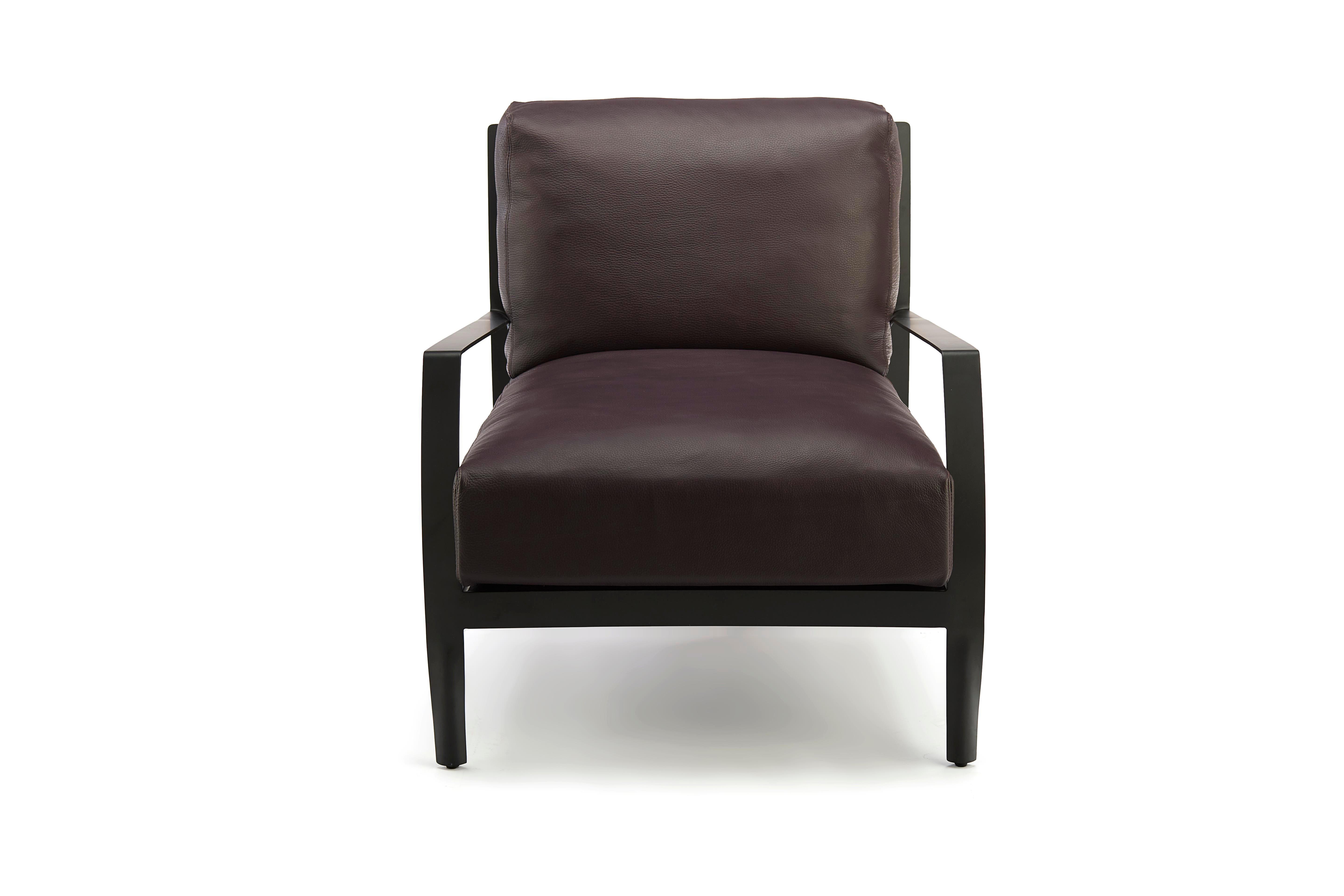 Minimalist Accent Chair - Black Steel Base with Luxe Leather Seat & Backrest