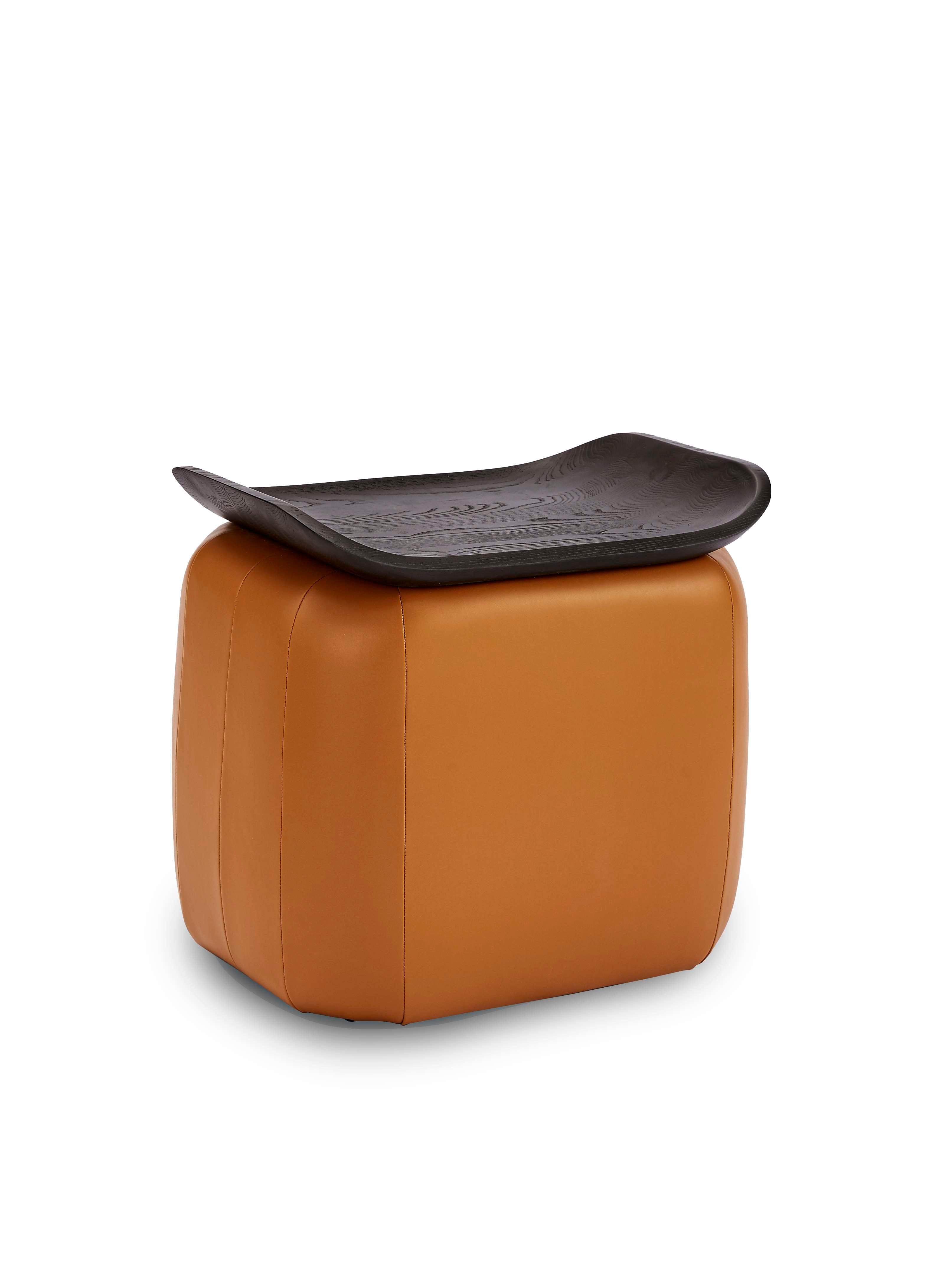 Modern Stool with Wavy Wooden Top
