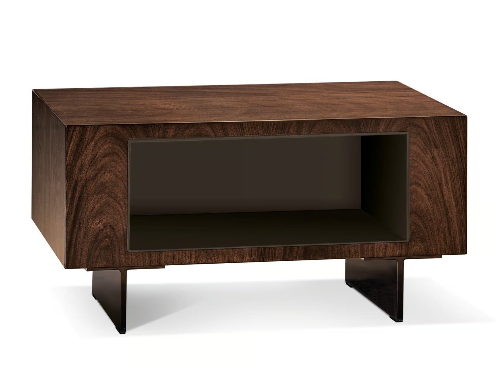 Modern Walnut Console Table - Minimalist Wooden Low Cabinet with Open Shelf