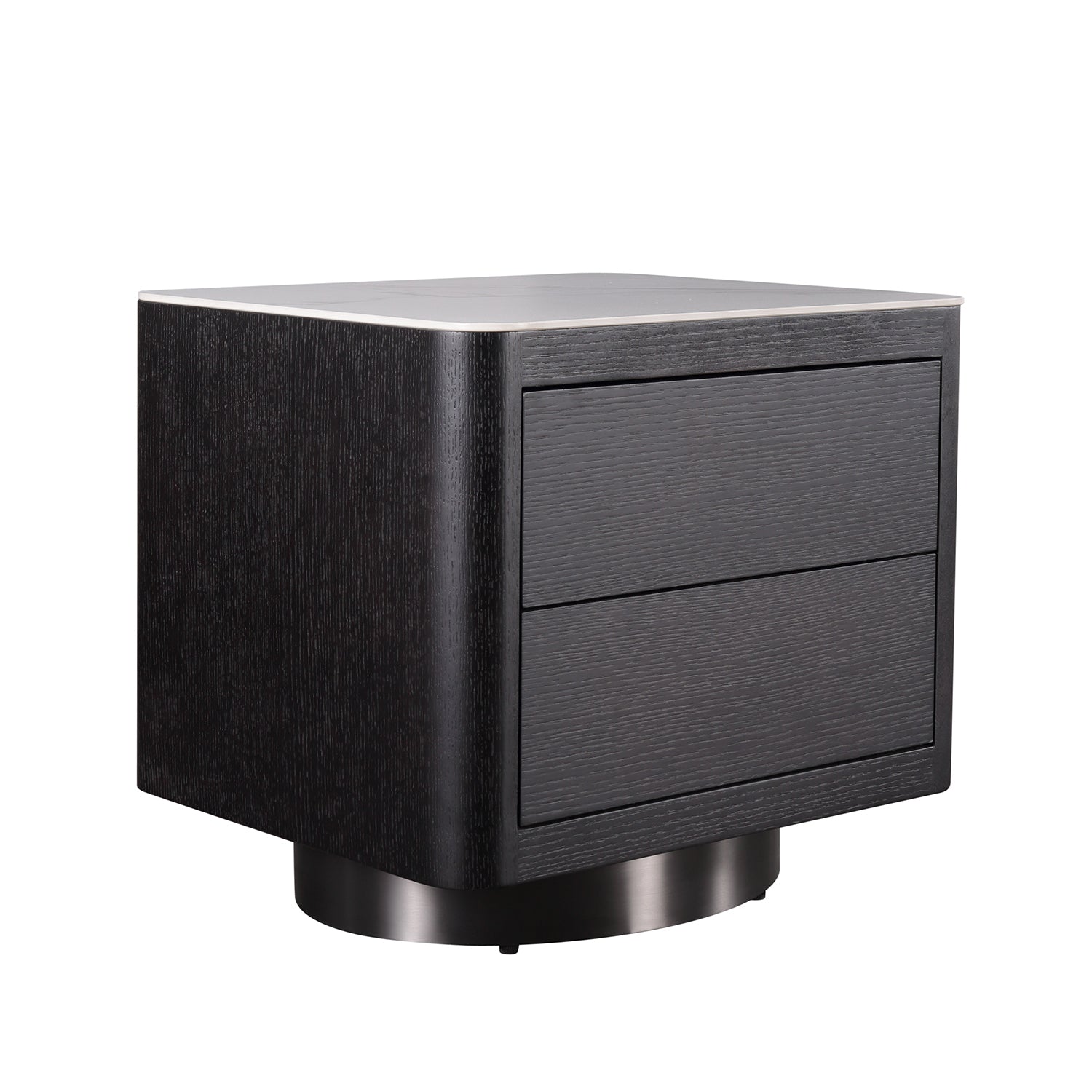 Modern Black Nightstand - Minimalist Wooden Bedside Table with Metal Base