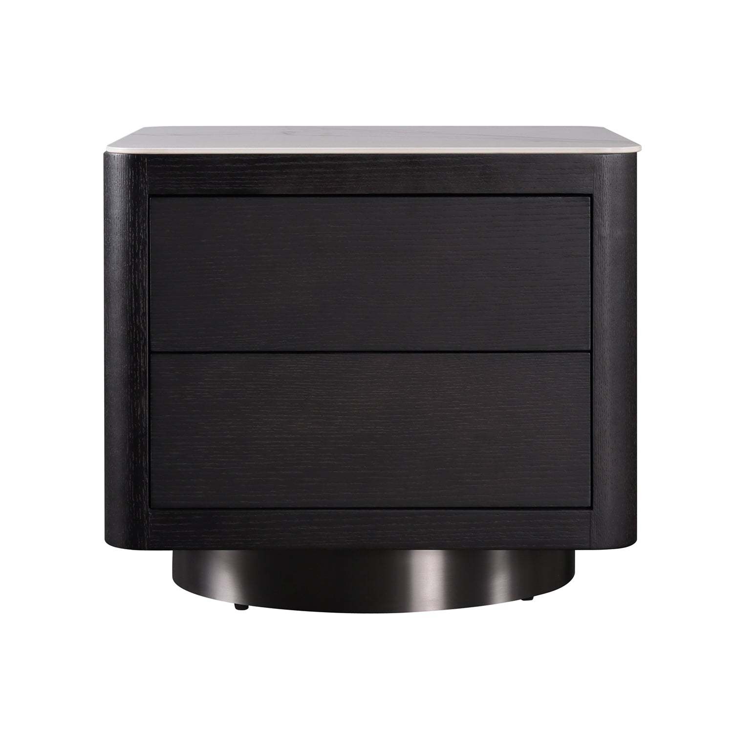 Modern Black Nightstand - Minimalist Wooden Bedside Table with Metal Base