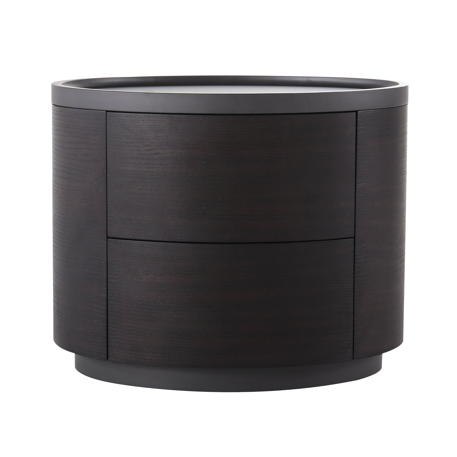 Contemporary Oval Nightstand - Smooth Wood Bedside Cabinet with Dual Drawers