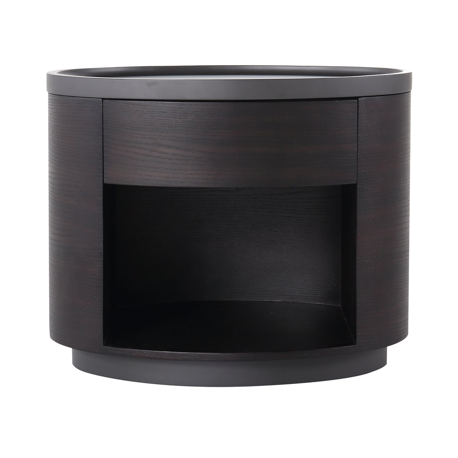 Modern Cylinder Nightstand - Open Shelf Bedside Storage with Black Top