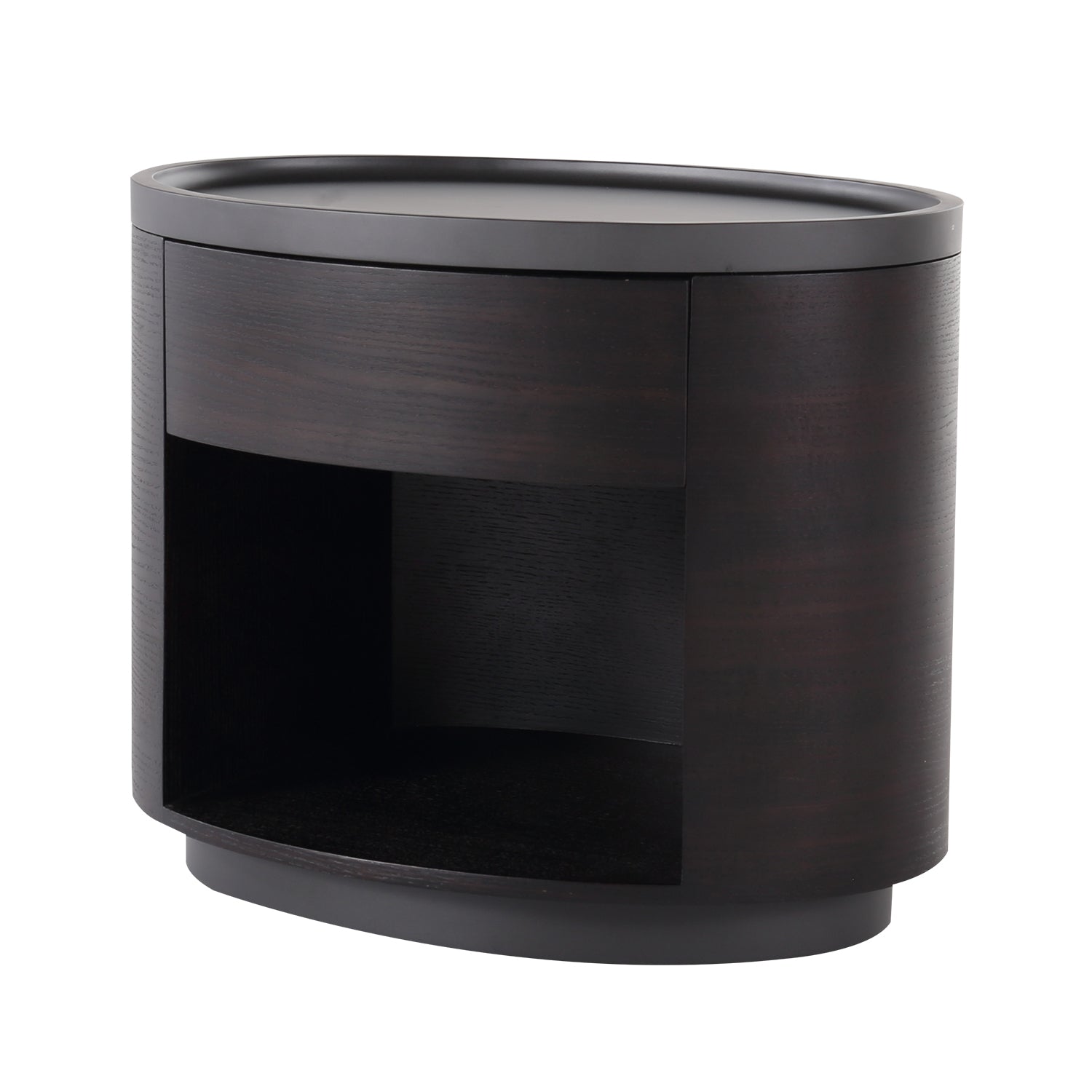 Modern Cylinder Nightstand - Open Shelf Bedside Storage with Black Top