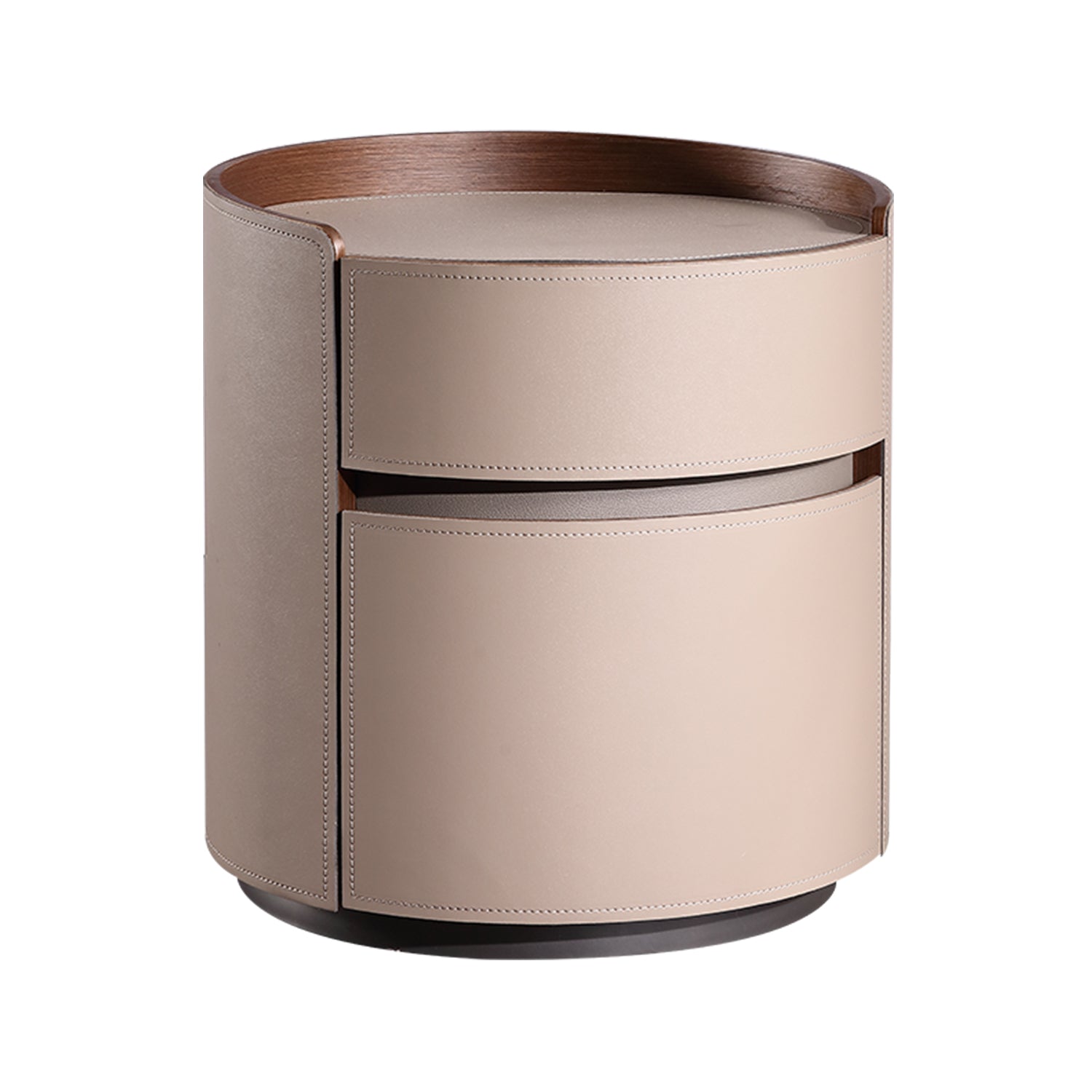 Luxury Leather Nightstand - Beige Upholstered Bedside Table with Hidden Drawers"