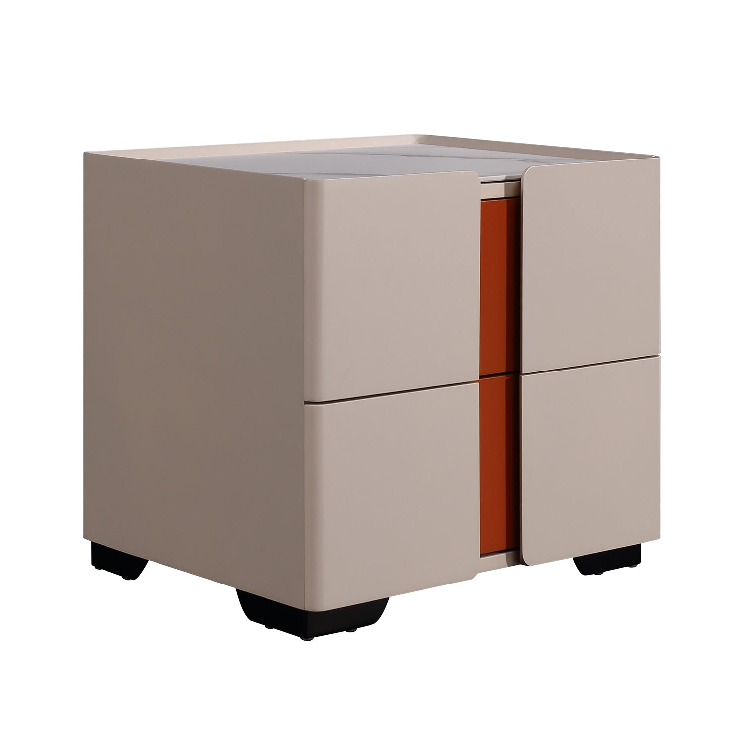 Modern Beige Nightstand - Two-Drawer Bedside Table with Orange Interior