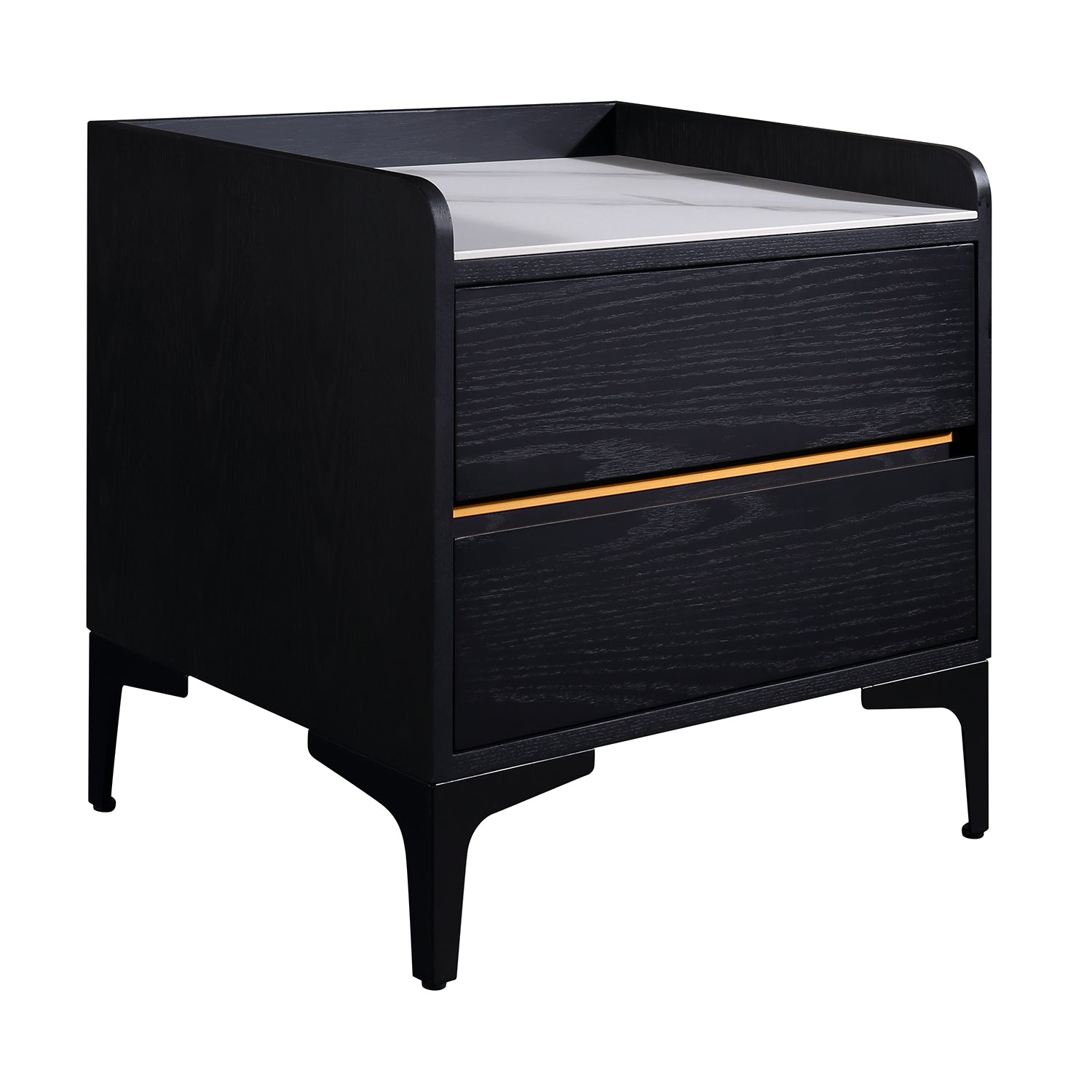 Luxury Nightstand - Wood & Marble Bedside Table with Gold Handle