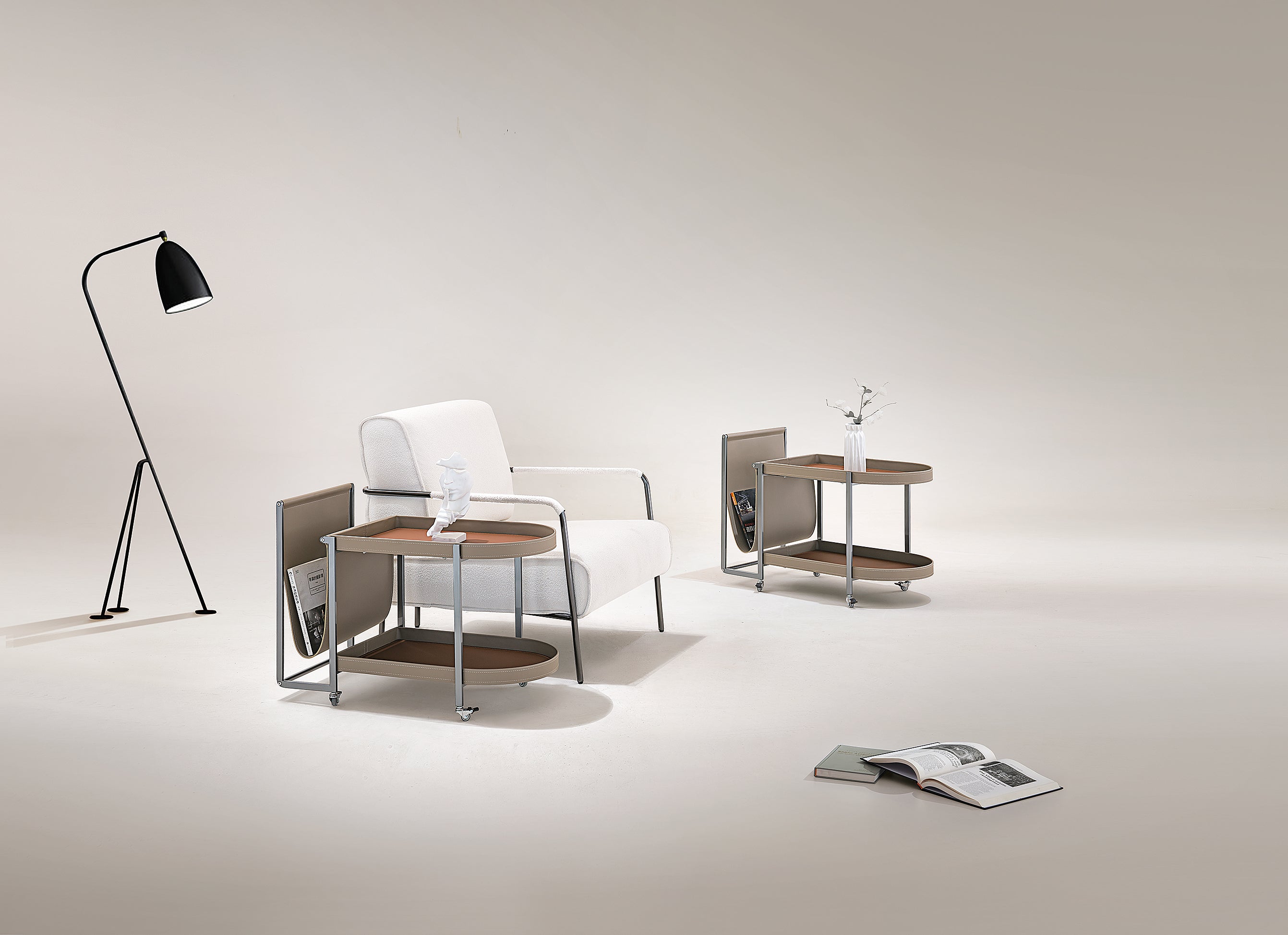 Modern minimalist saddle leather storage cart