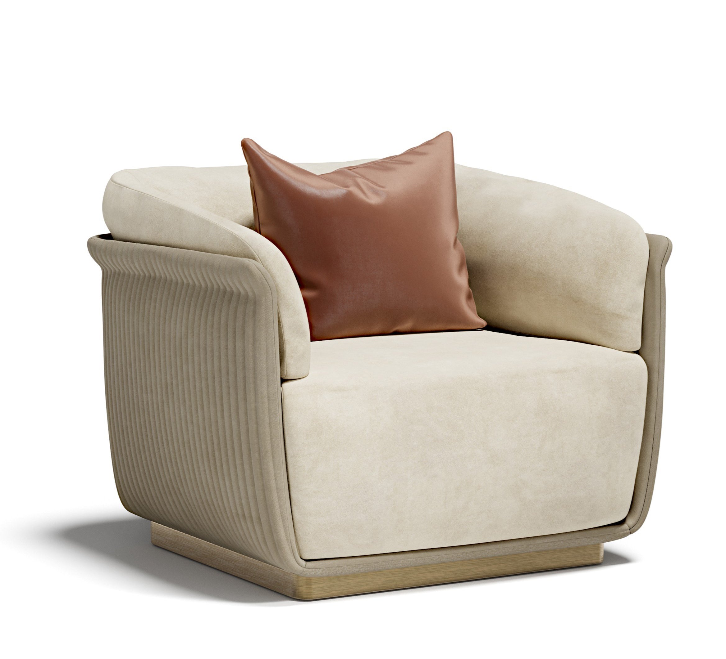 Elegant Cream Boucle Sofa with Beige Pillows - Sculpted Textured Wood Base & Plush Cushioning for Modern Minimalist Living Room