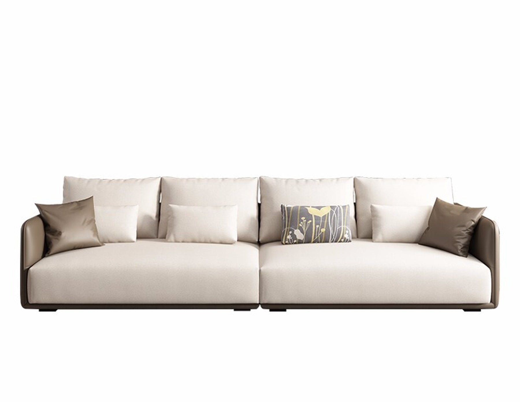 Caramel & Taupe Modular Sectional Sofa - European Style Linen-Blend Upholstery with Leather Trim & Curated Pillow Set for Contemporary Living Room