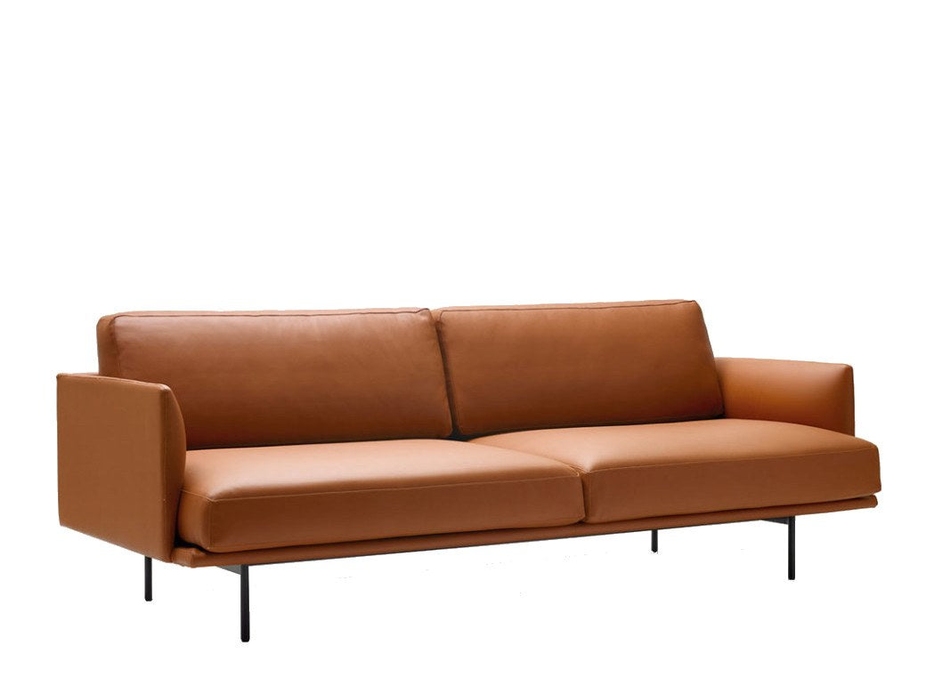 Chestnut Brown Genuine Leather Sofa: Diamond-Quilted Cushions + Slim Matte Black Legs - Modern Minimalist 2-Seater for Luxury Living Room