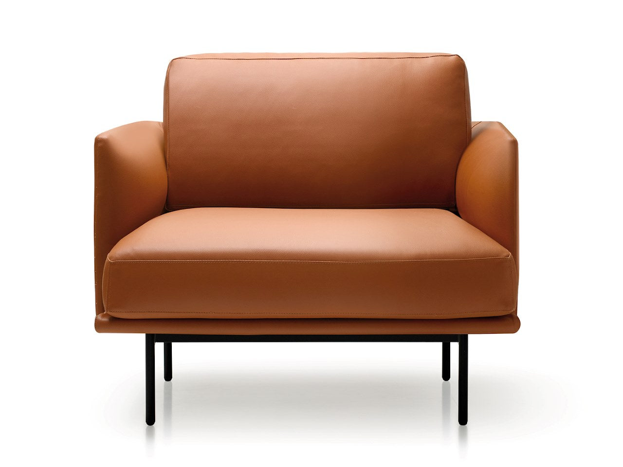 Chestnut Brown Genuine Leather Sofa: Diamond-Quilted Cushions + Slim Matte Black Legs - Modern Minimalist 2-Seater for Luxury Living Room