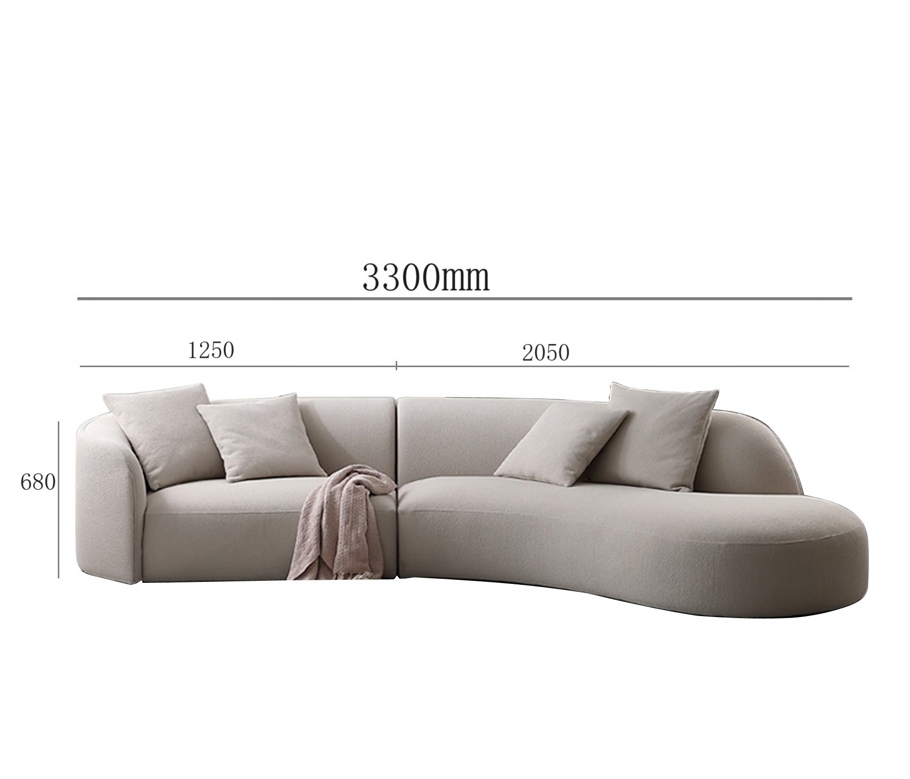 Cloud-Beige Curved Sectional Sofa: Modular Plush Cushions + Included Knit Throw Blanket | Modern L-Shaped Design for Cozy Living Spaces