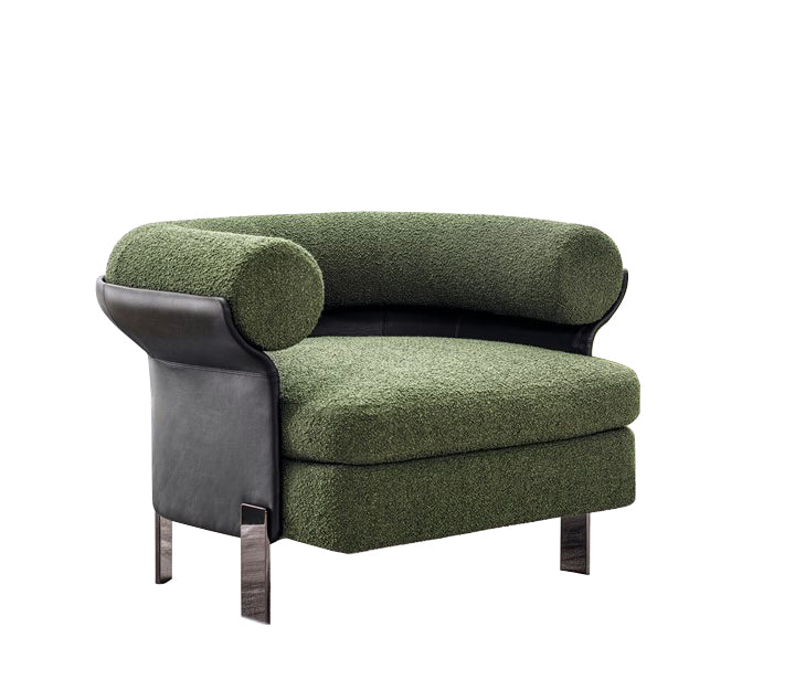 Grey Modern Accent Chair with Mixed Wood & Metal Frame - Scandinavian-Inspired Slim Leg Design for Living Room