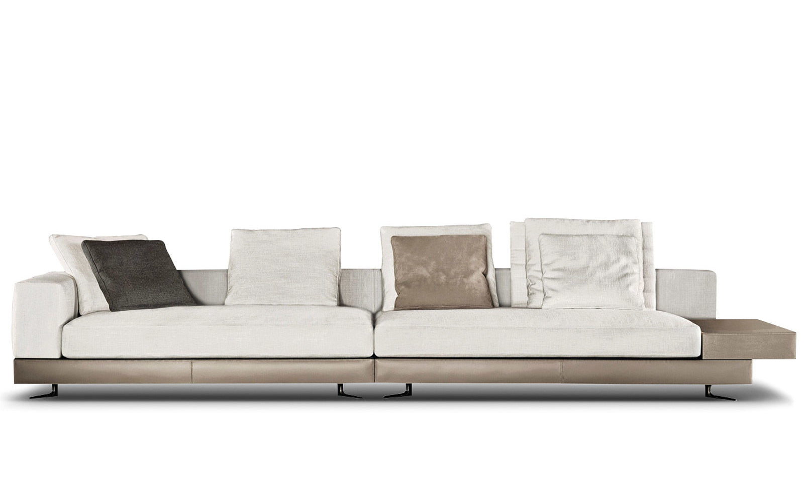 Caramel & Taupe Modular Sectional Sofa - European Style Linen-Blend Upholstery with Leather Trim & Curated Pillow Set for Contemporary Living Room