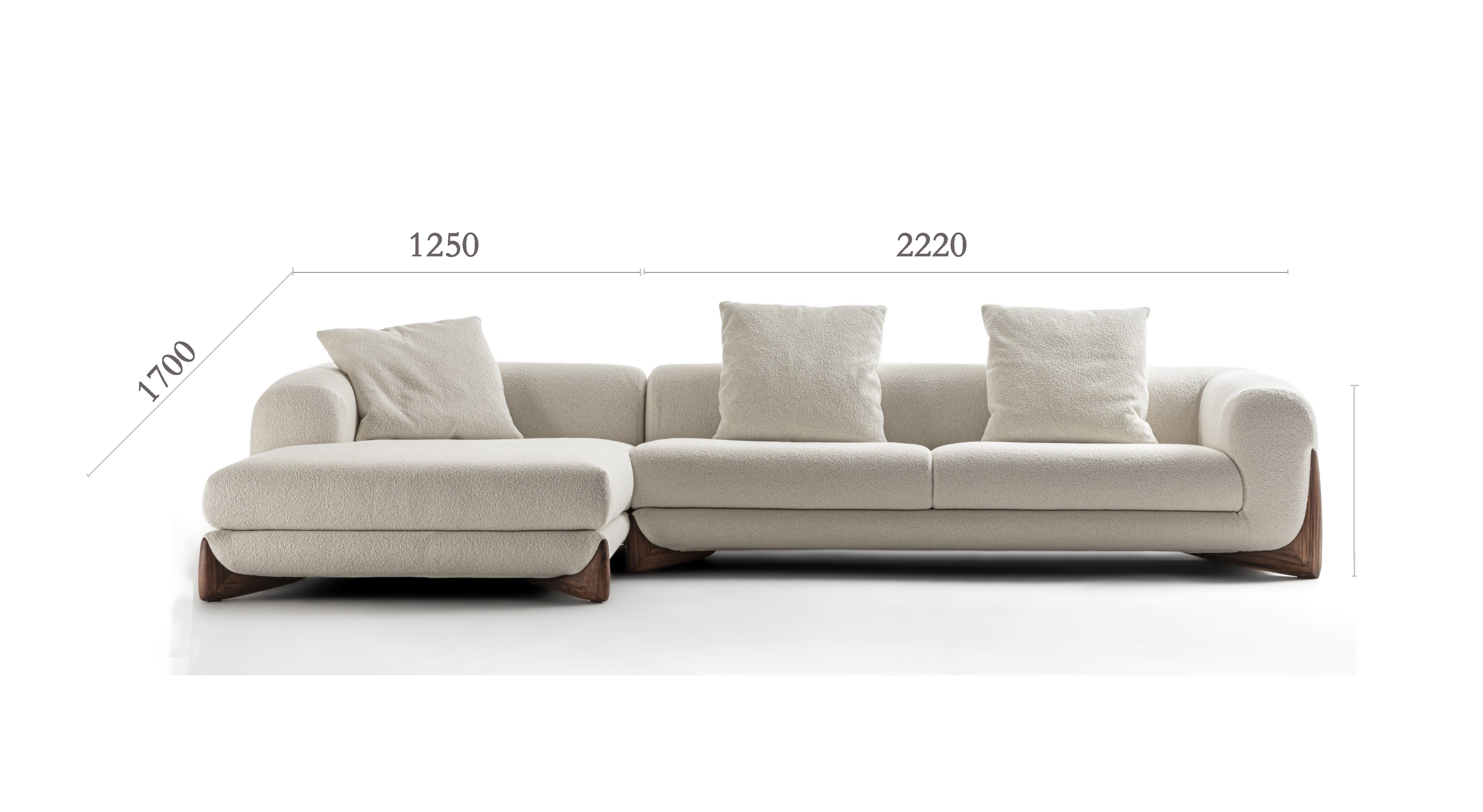 Cream Boucle-Like Fabric Sofa with Premium Solid Oak Walnut Legs - Plush Wrapped Cushions & Curated Throw Pillows for Minimalist Living Room